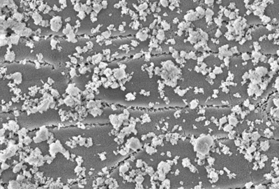 Figure 1: Hydroxyapatite particles from oral care products accumulate on the tooth surface and form a protective layer.